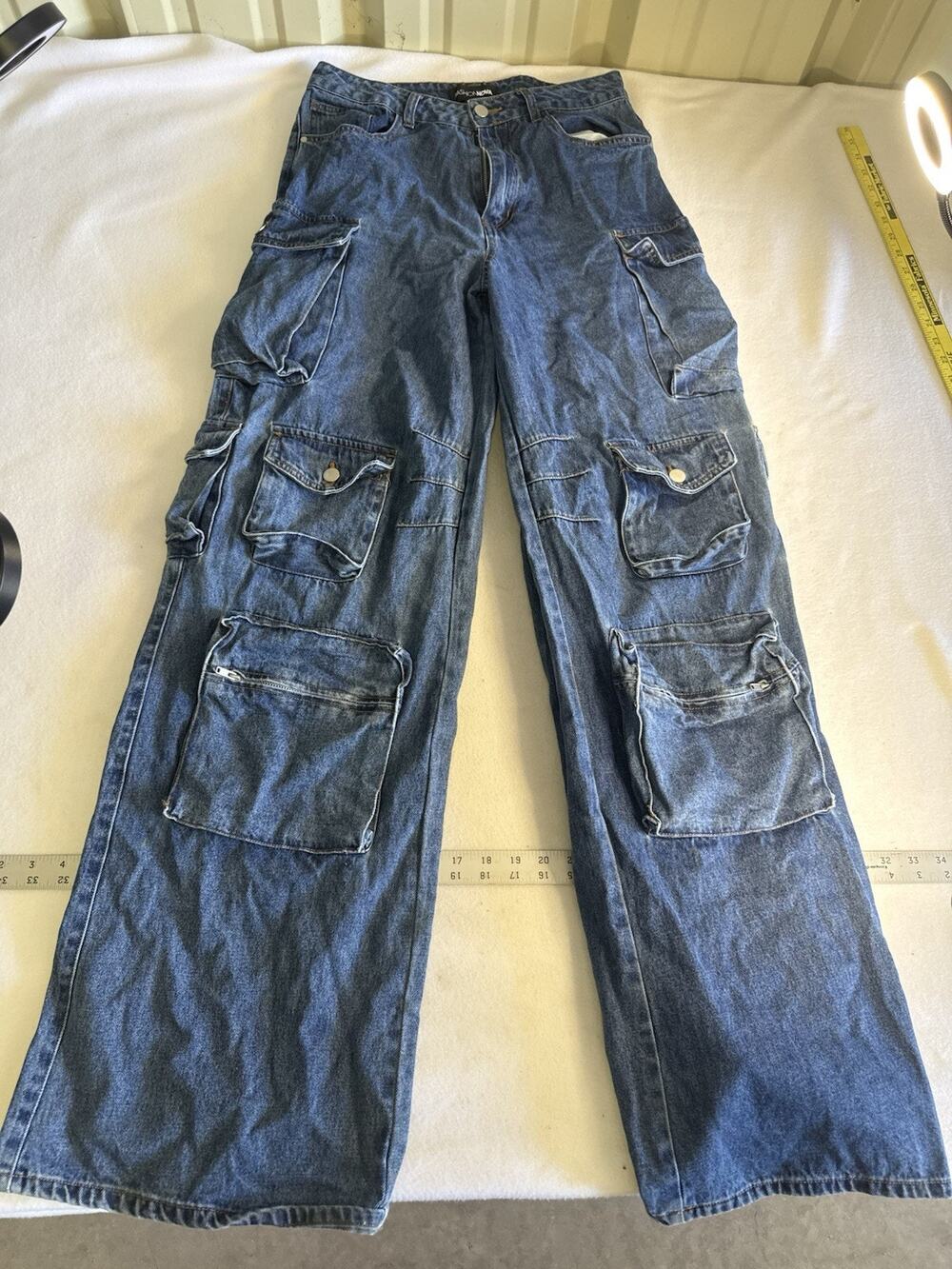 Fashion Nova Size 20 Plus Wide Leg Cargo Jeans NWT Baggy Y2K Denim Blue